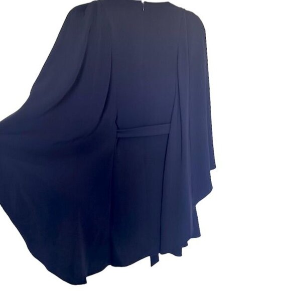 Natori Navy Blue Crepe Cape Dress V-Neck Belted Size M NWT - Picture 6 of 10